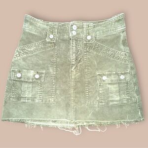 American Eagle Olive Green Corduroy Hi-Rise A-Line Zip Front Mini Skirt Size 2